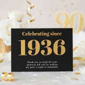 90. Geburtstag 1936 Retro Schwarz und Gold Dankeskarte