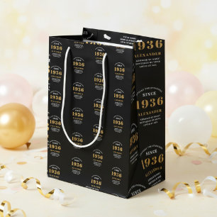 90. Geburtstag 1936 Schwarz Gold Chic Elegant Mittlere Geschenktüte