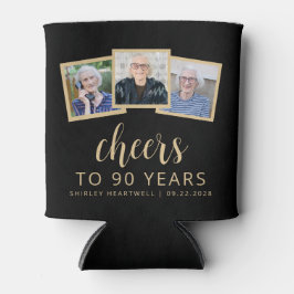 90. Geburtstag 3-Foto Black Gold Script Cheers Dosenkühler