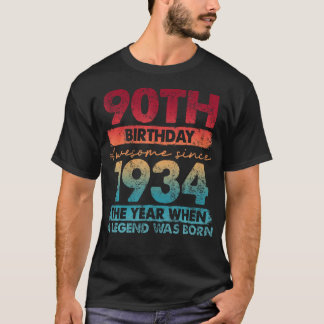 90. Geburtstag 90 Jahre Alte Geschenke Vintag 1934 T-Shirt