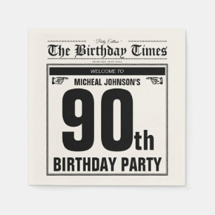 90. Geburtstag Alte Zeitung Vintage Benutzerdefini Serviette