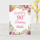 90. Geburtstag Aquarellfarben Blume Rosa Karte (Gelbe Blume)