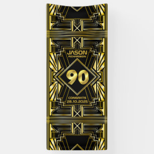 90. Geburtstag Art Deco Gold Black Great Gatsby Banner