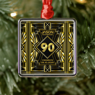 90. Geburtstag Art Deco Gold Black Great Gatsby Ornament Aus Metall