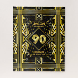 90. Geburtstag Art Deco Gold Black Great Gatsby Puzzle