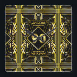 90. Geburtstag Art Deco Gold Black Great Gatsby Quadratische Wanduhr<br><div class="desc">Feiern Sie Ihren Geburtstag mit diesem einzigartigen Art-Déco-Stil,  einem großartigen Gatsby-inspiriert Design,  das geometrische Formen in leuchtendem Gold über schwarzem Hintergrund bietet. Ein elegantes,  elegantes,  geschlechtsneutrales Aussehen,  das perfekt zum Gedenken an diesen besonderen Geburtstag mit dem Jazz-Geschmack der Roaring Zwanziger passt.</div>