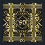 90. Geburtstag Art Deco Gold Black Great Gatsby Quadratische Wanduhr<br><div class="desc">Feiern Sie Ihren Geburtstag mit diesem einzigartigen Art-Déco-Stil,  einem großartigen Gatsby-inspiriert Design,  das geometrische Formen in leuchtendem Gold über schwarzem Hintergrund bietet. Ein elegantes,  elegantes,  geschlechtsneutrales Aussehen,  das perfekt zum Gedenken an diesen besonderen Geburtstag mit dem Jazz-Geschmack der Roaring Zwanziger passt.</div>