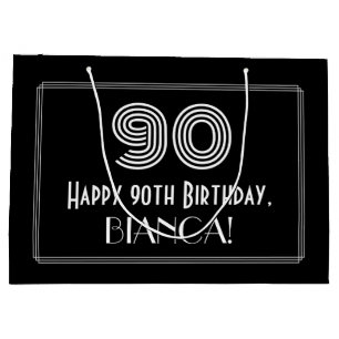 90. Geburtstag — Art Deco Inspiriert Aussehen "90" Große Geschenktüte