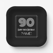 90. Geburtstag — Art Deco Inspiriert Aussehen "90" Pappteller (Vorderseite)