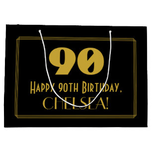 90. Geburtstag — Art Deco Look "90" & Name Große Geschenktüte