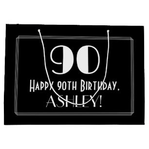 90. Geburtstag: Art Deco  Stil "90", Name Große Geschenktüte