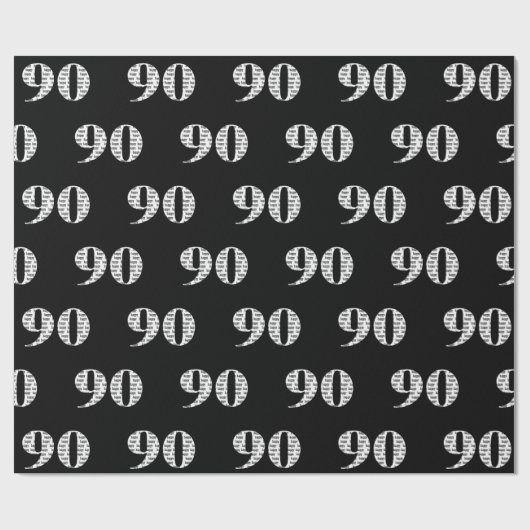 90. Geburtstag auf schwarz Geschenkpapier (Flach)