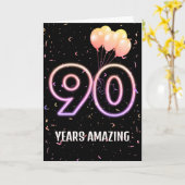 90. Geburtstag Balloons und Confetti Karte (Gelbe Blume)