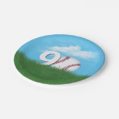 90. Geburtstag Baseball im Grünen Gras Pappteller (Schrägansicht)