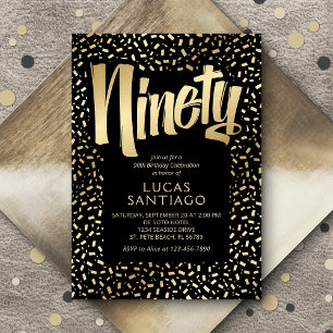 90. Geburtstag Black Gold Confetti Einladung
