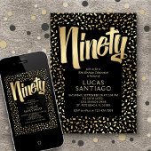 90. Geburtstag Black Gold Confetti Einladung