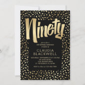 90. Geburtstag Black Gold Confetti Einladung (Vorderseite)