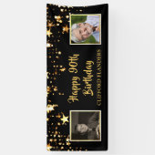 90. Geburtstag Black Gold Stars Fotos Personalisie Banner (Vertikal)