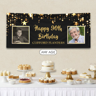 90. Geburtstag Black Gold Stars Fotos Personalisie Banner
