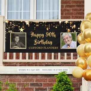 90. Geburtstag Black Gold Stars Fotos Personalisie Banner