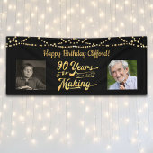 90. Geburtstag Black String Lights Retro Foto Banner