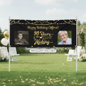 90. Geburtstag Black String Lights Retro Foto Banner
