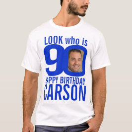 90. Geburtstag blau aussehen 90 Foto und Name T-Shirt