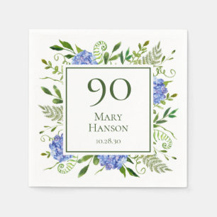 90. Geburtstag Blaue Hortensien Serviette