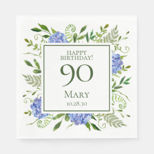 90. Geburtstag Blaue Hortensien Serviette