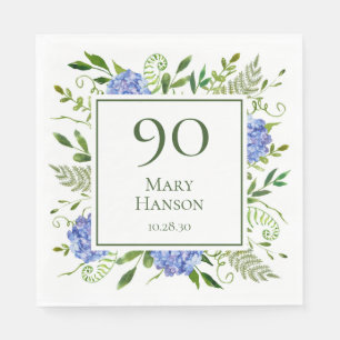 90. Geburtstag Blaue Hortensien Serviette