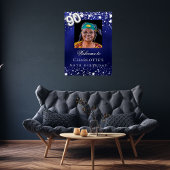 90. Geburtstag blaue Silberstars Foto willkommen Poster
