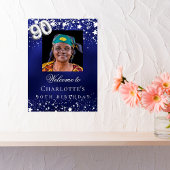 90. Geburtstag blaue Silberstars Foto willkommen Poster
