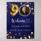 90. Geburtstag blauen goldenen Sternen Foto willko Poster (Vorne)