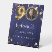 90. Geburtstag blauen goldenen Sternen Foto willko Sockelschild (Vorderseite)