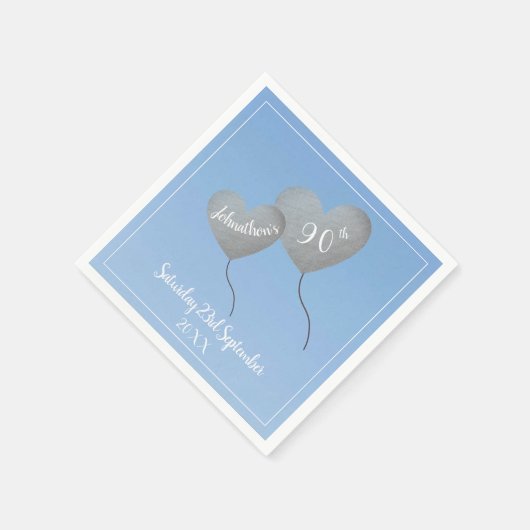 90. Geburtstag blauer Ballon Serviette (Ecke)