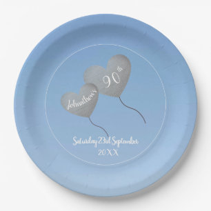 90. Geburtstag blauer Himmel & Silberballon Pappteller
