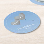 90. Geburtstag blauer Himmel & Silberballon Runder Pappuntersetzer (Angewinkelt)