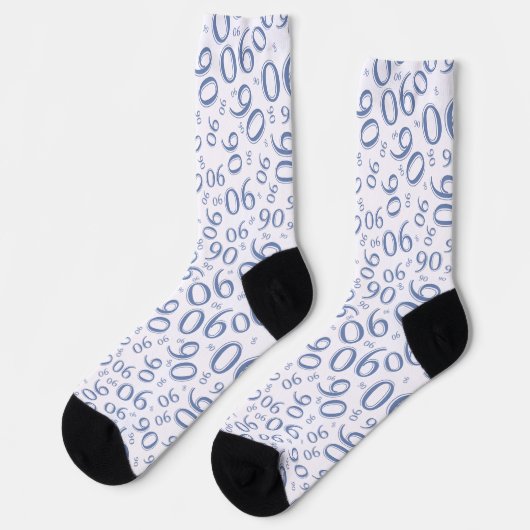 90. Geburtstag Blaues Zufallszahlenmuster 90 Socken (Linkes Detail)