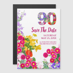 90. Geburtstag Bloral Save the Date - Elegant Magneteinladung