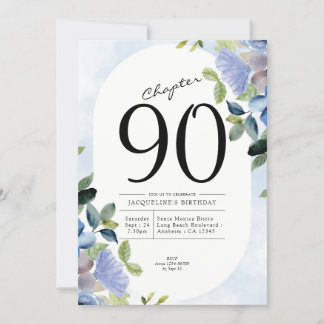 90. Geburtstag Blue Floral Einladung