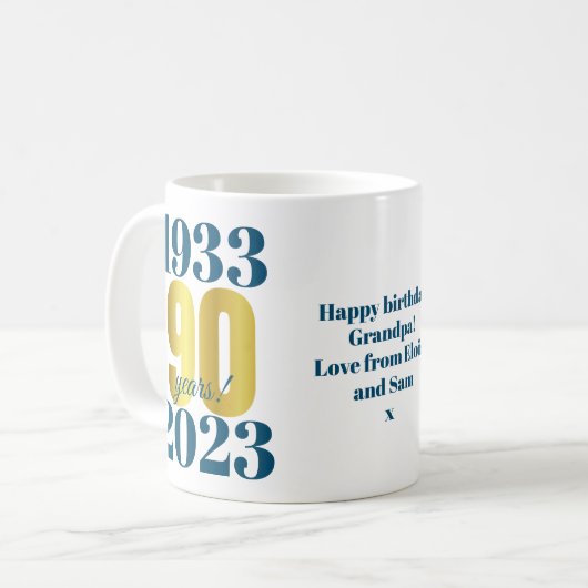 90. Geburtstag Blue Gold Kaffeetasse (Vorderseite Links)