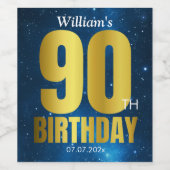 90. Geburtstag Blue Gold Weinetikett (Einzelnes Label)