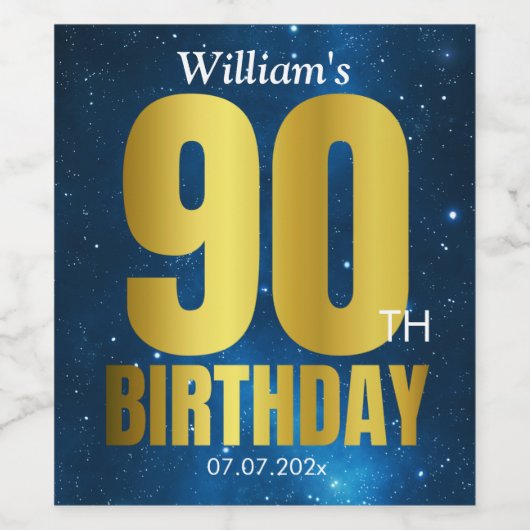 90. Geburtstag Blue Gold Weinetikett (Einzelnes Label)