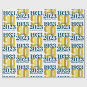 90. Geburtstag Blue Gold Wrapping Paper Geschenkpapier (Flach)