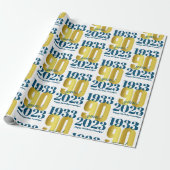 90. Geburtstag Blue Gold Wrapping Paper Geschenkpapier (Ungerollt)