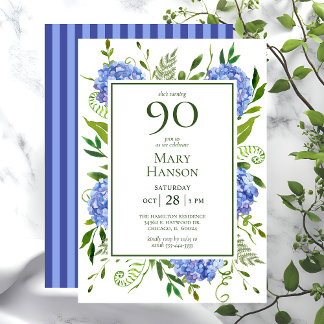 90. Geburtstag Blue Hydrangeas Einladung