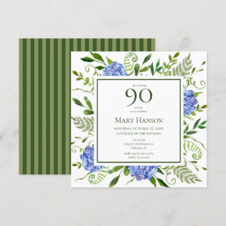 90. Geburtstag Blue Hydrangeas Einladung