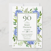 90. Geburtstag Blue Hydrangeas Einladung (Vorderseite)