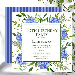 90. Geburtstag Blue Hydrangeas Floral Wasserfarbe Einladung
