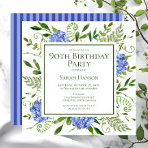 90. Geburtstag Blue Hydrangeas Floral Wasserfarbe